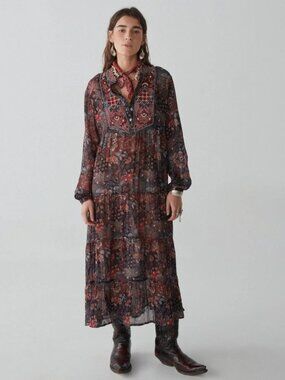 Maison Hotel NWT Adriana Dress Cobalto Jawaian Sunset Embroidered Womens Small